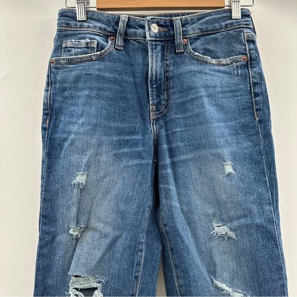 Old Navy O.G. Straight High Rise Dark Wash Distressed Ankle Jeans Sz 0 - Picture 2 of 12